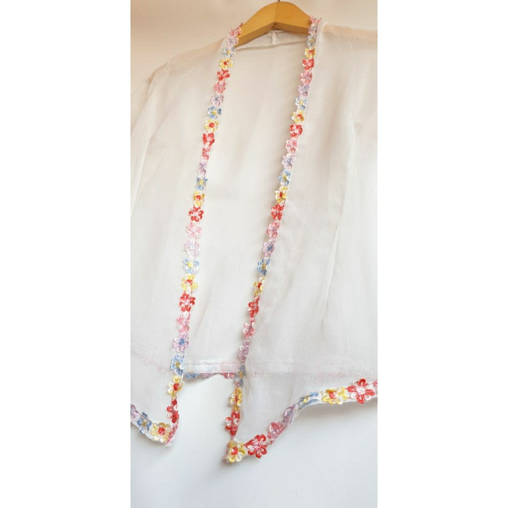 ​Outer Luaran Bolero Wanita Lengan Pendek Putih Transparan Bunga Kecil Warna-Warni Pelangi Atasan Bl