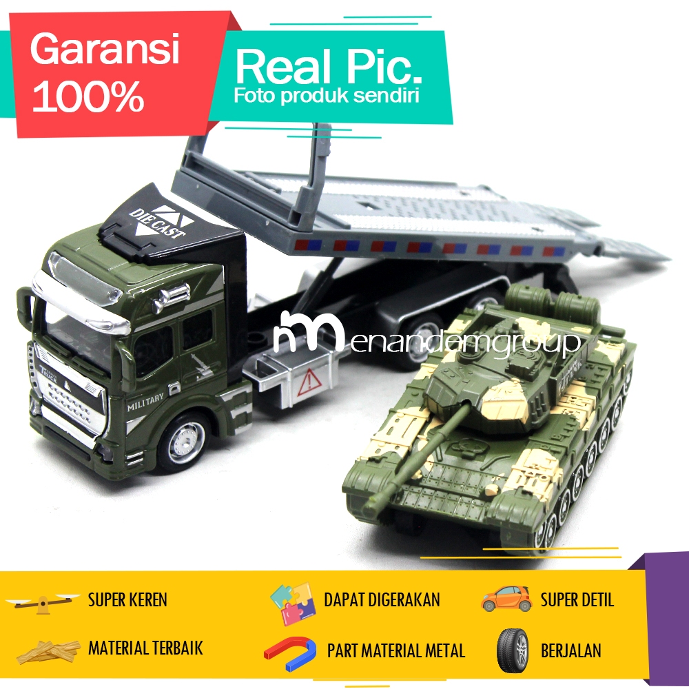 Diecast Miniatur Mainan Mobil Truk Towing Derek Car Carrier Tank Militer Series Besi Metal Isi 2