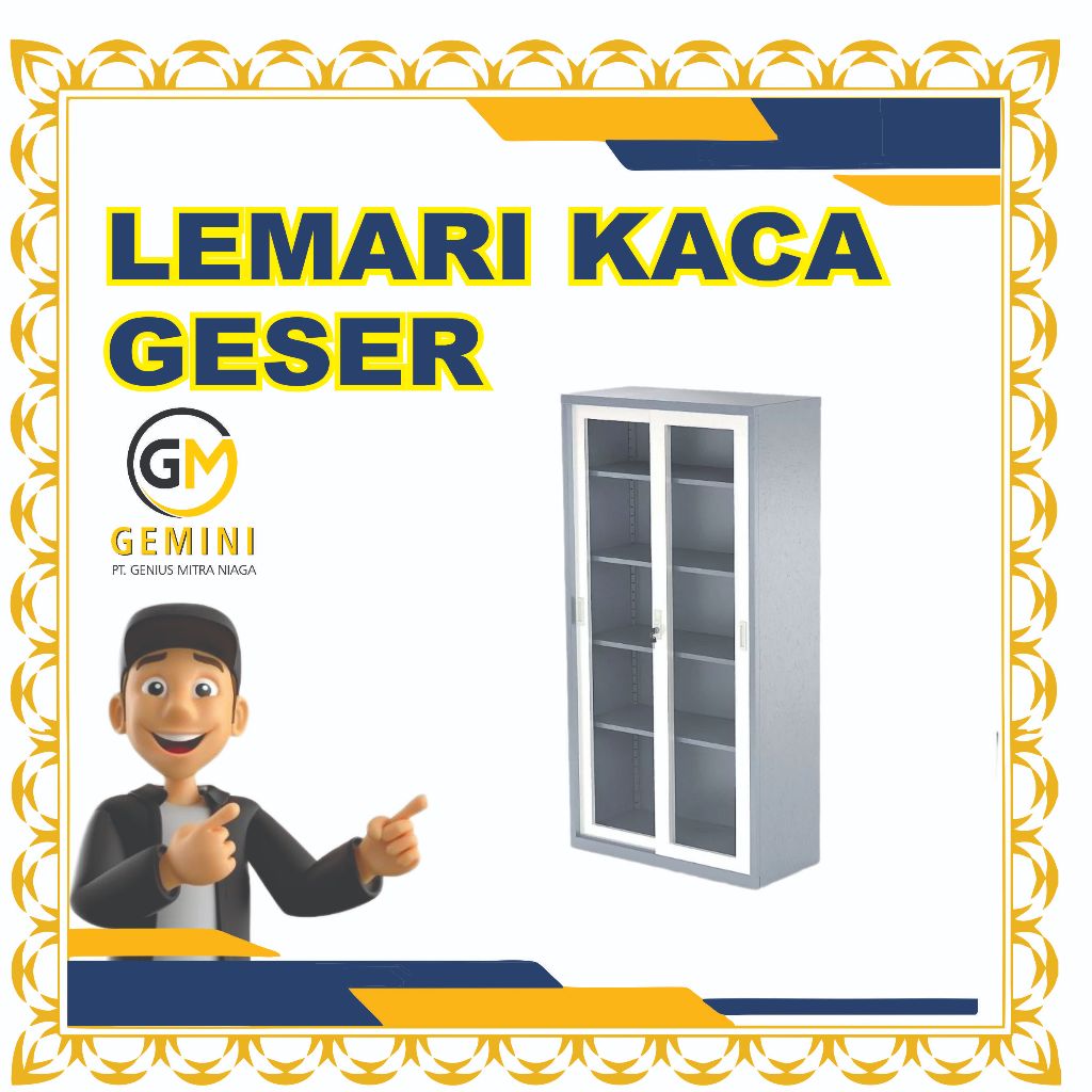 Lemari Arsip  Kaca Logam AA-19SL Pintu Plat Geser
