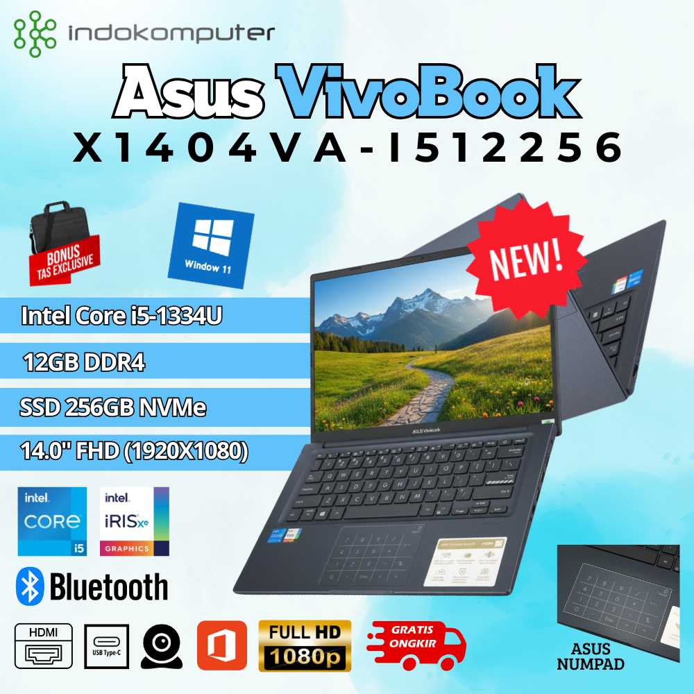 Asus VivoBook X1404VA-I512256 Core i5 Gen13 Ram 12GB SSD 256GB/512GB Win11 iRIS 14"