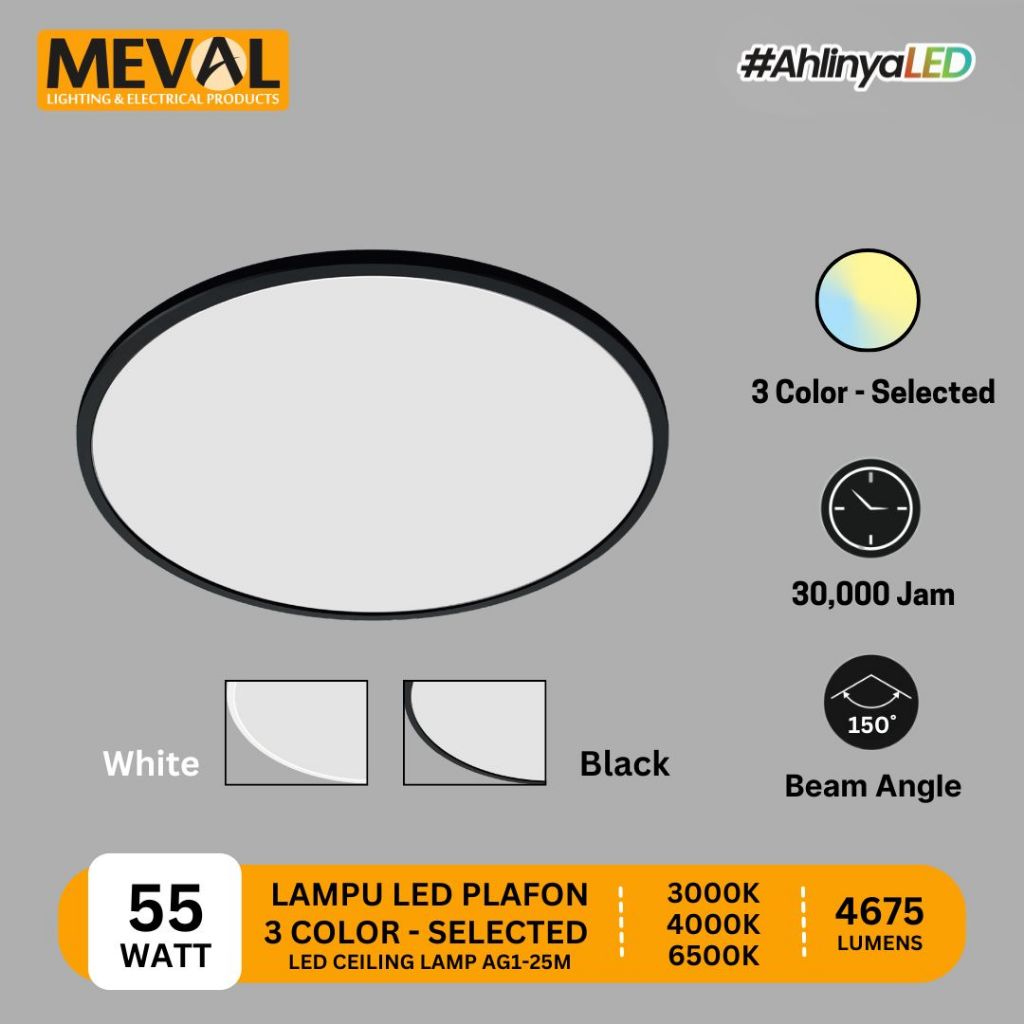 MEVAL Lampu Plafon LED Ceiling Lamp - Selectable Tri Color