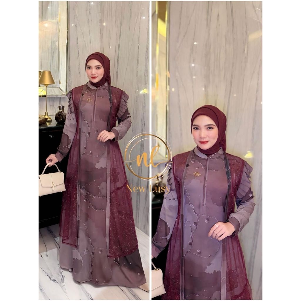 MYZA DRESS BY NEW LUSY /  Gamis set outer lepas pasang terbaru New Lusy