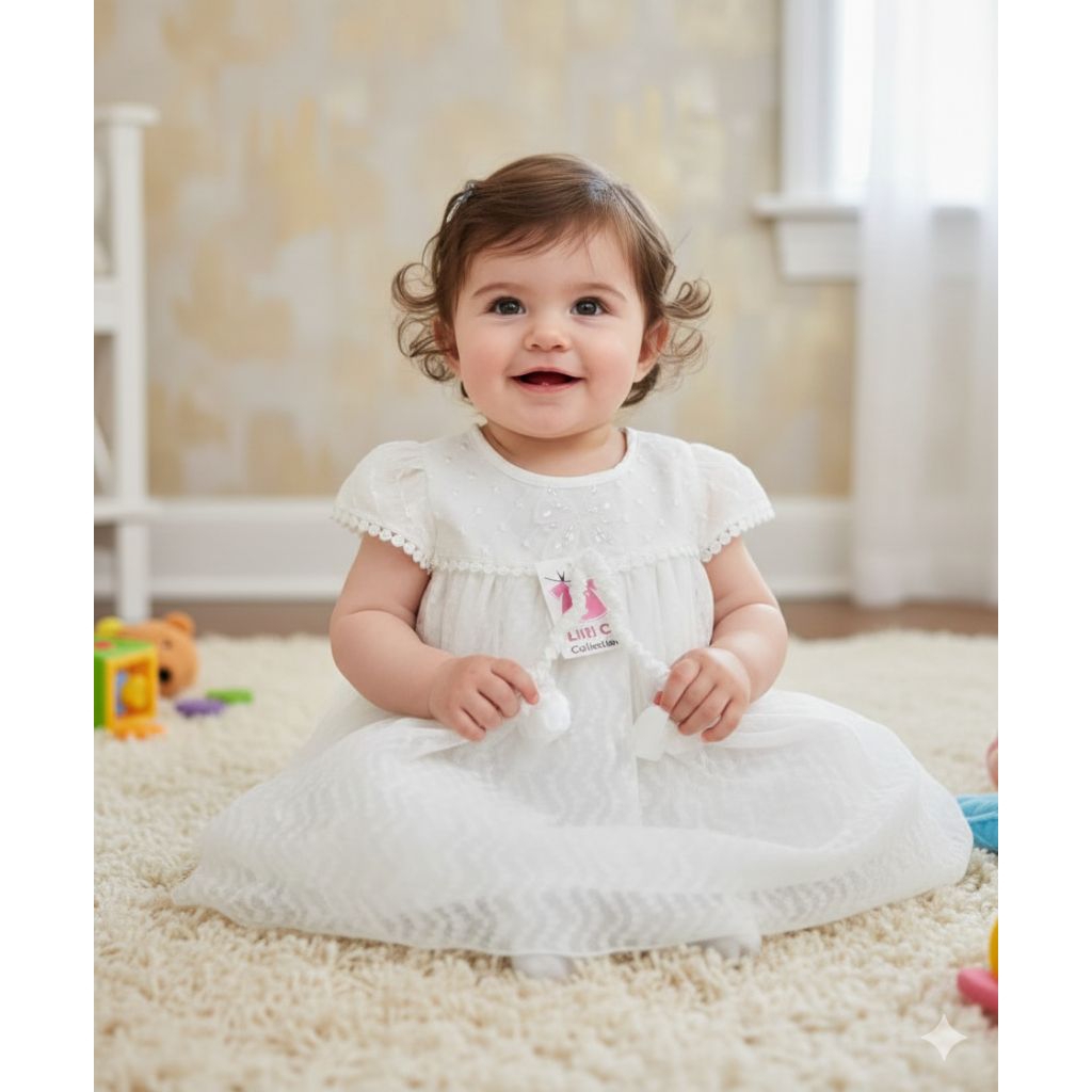 Dress Bayi Perempuan Putih Brokat Lace Lengan Pendek Pesta Ulang Tahun ​Dress Bayi Putih  Baju Bapti
