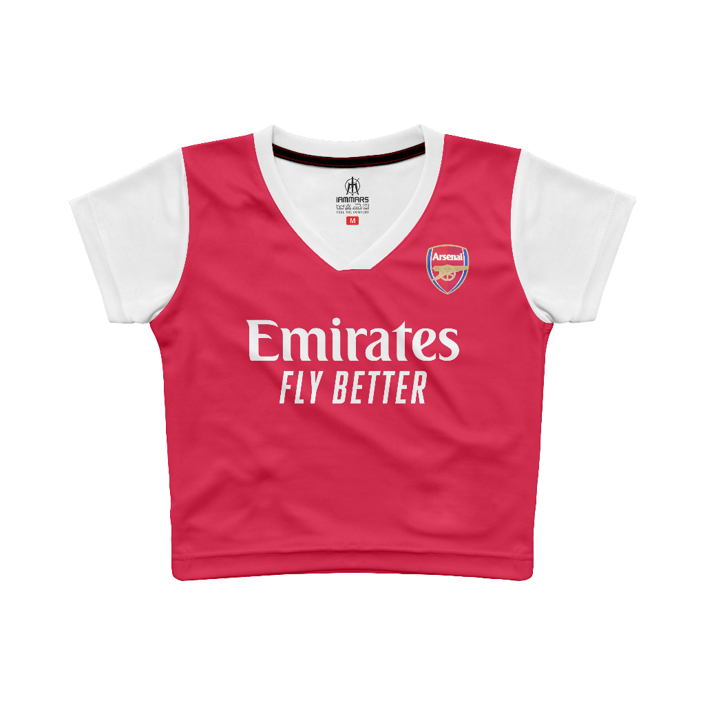 JERSEY CROP TOP VNECK WANITA ARSENAL MERAH SLIM FIT PREMIUM