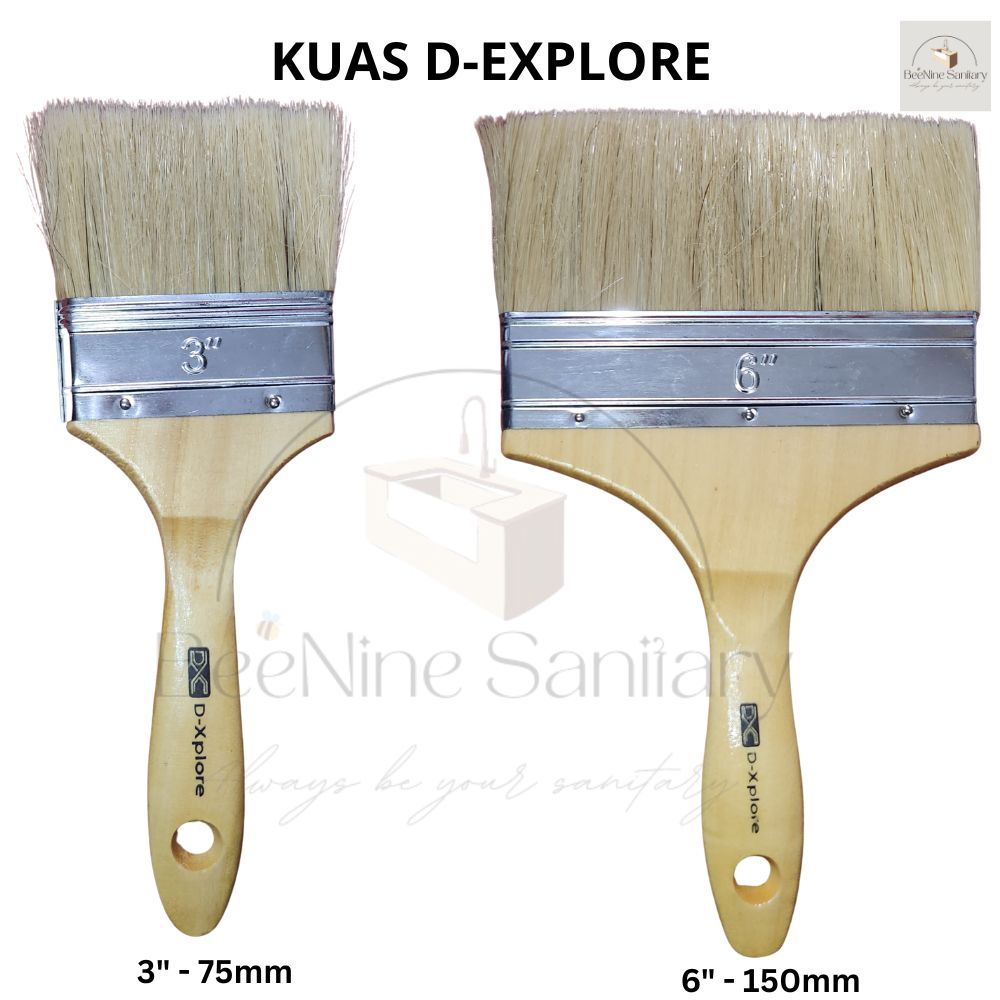D-EXPLORE Kuas Cat Premium ukuran 3" 6" D-EXPLORE/ KUAS GAGANG KAYU HALUS/ Kuas Cat Minyak Tembok Di