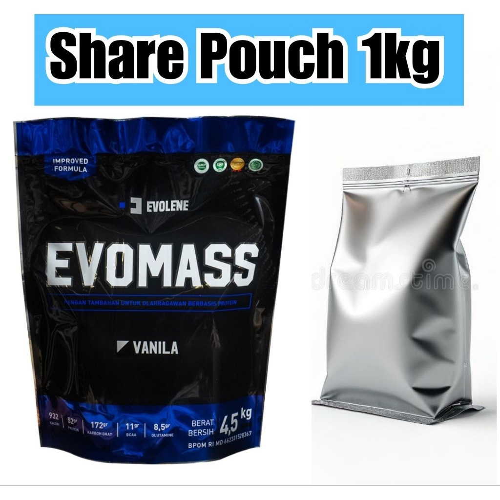 EVOLENE Evomass Gainer SHARE ZIPPER BAG 1kg [ 1000 gr ]  Susu Penambah Berat Badan Protein