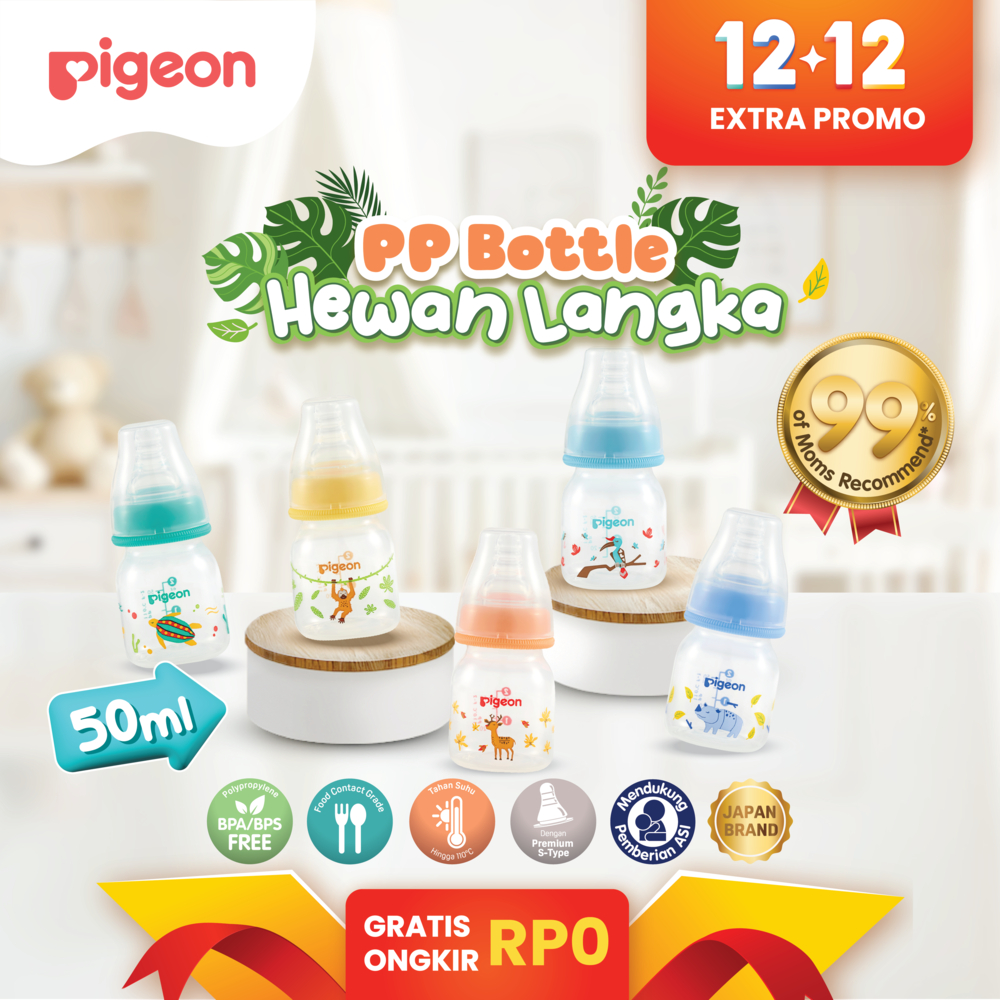[PROMO 12.12] PIGEON Botol Slim Neck PP RP 50ml Hewan Langka w/S-Type Nipple Dot | Pilih Variasi | B