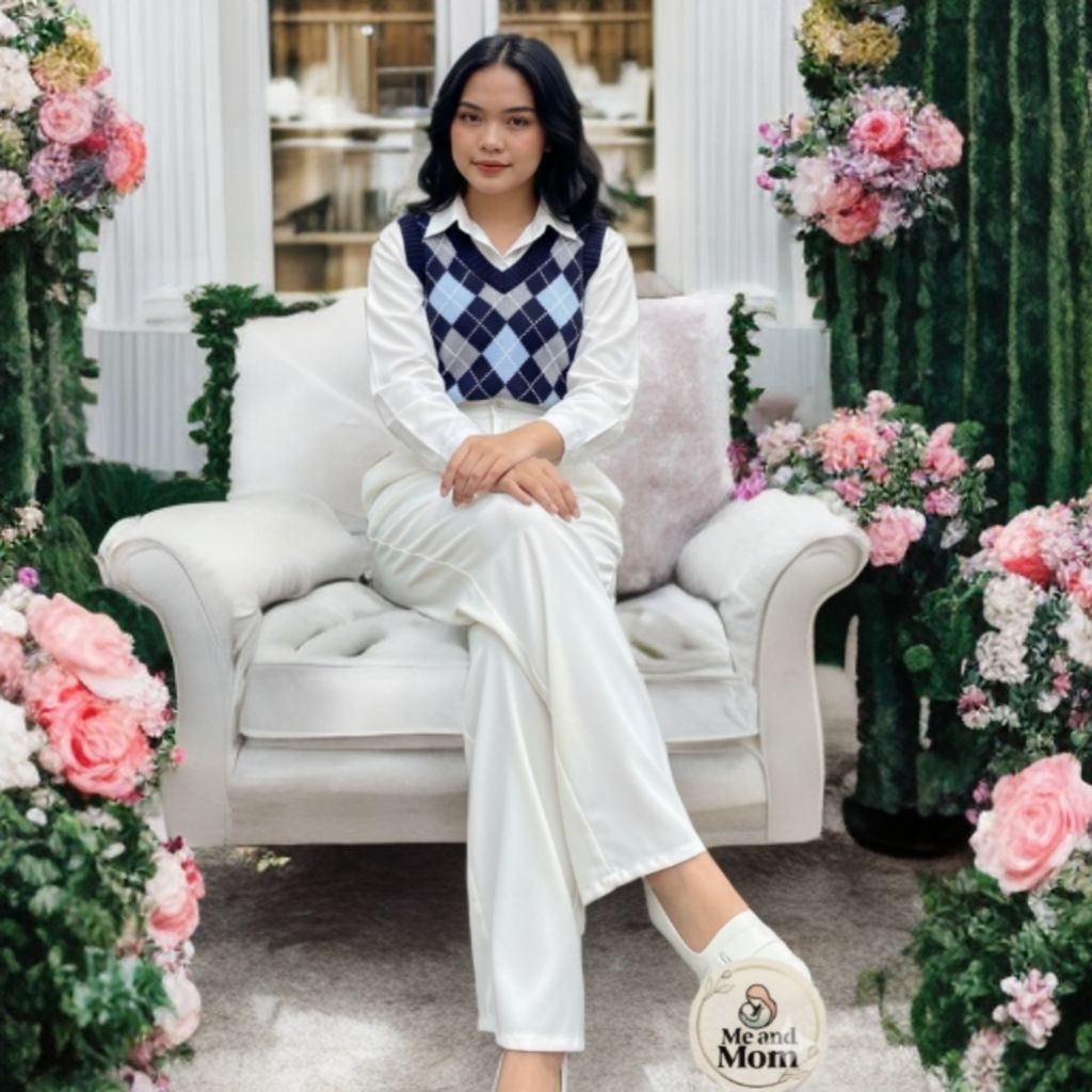 One Set Woman | Korean Style | Vest Rajut+Rok Hitam or Putih+Kemeja Putih | One Set OOTD