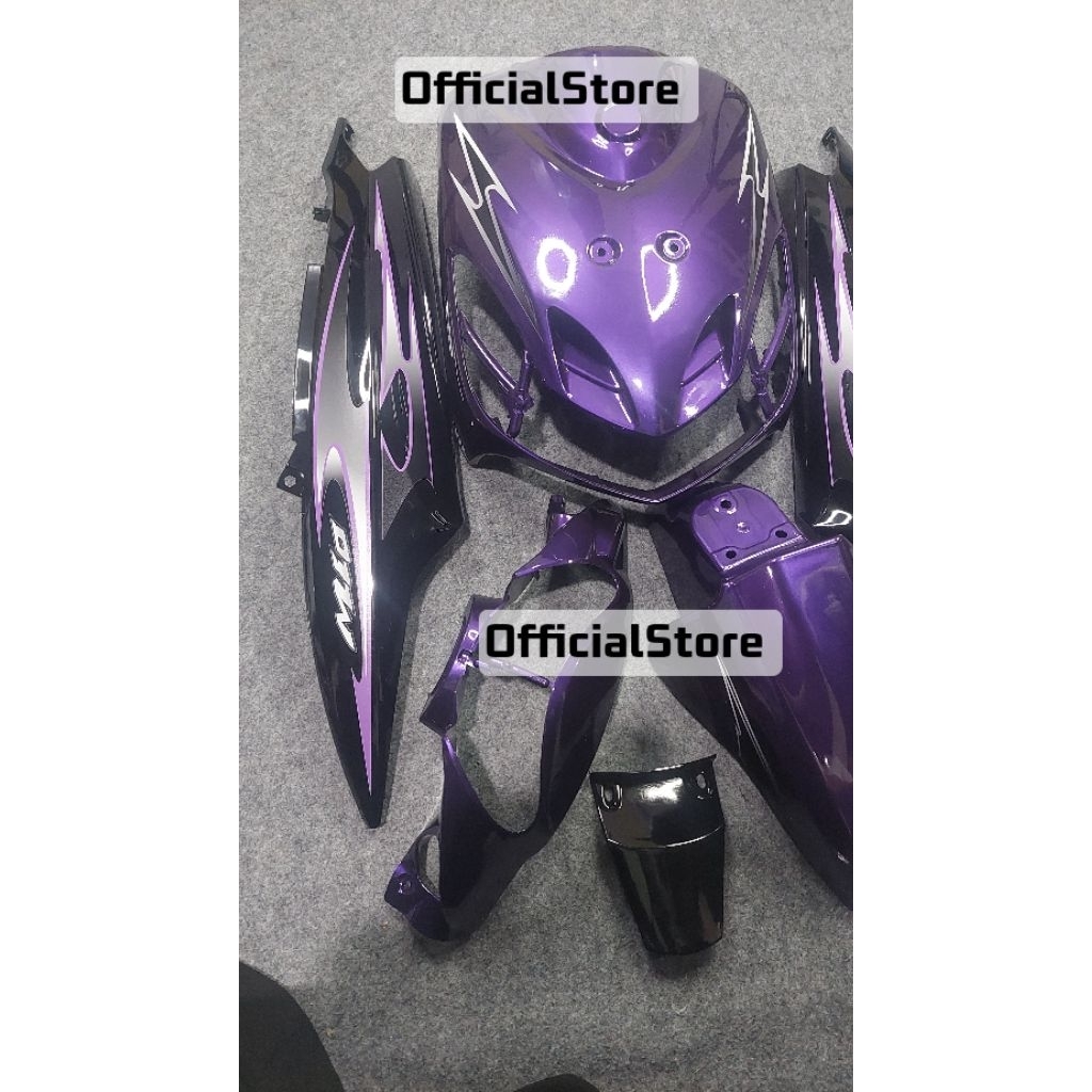 cover bodi full halus motor yamaha mio smile warna biru candy mix hitam glossy plus striping varky