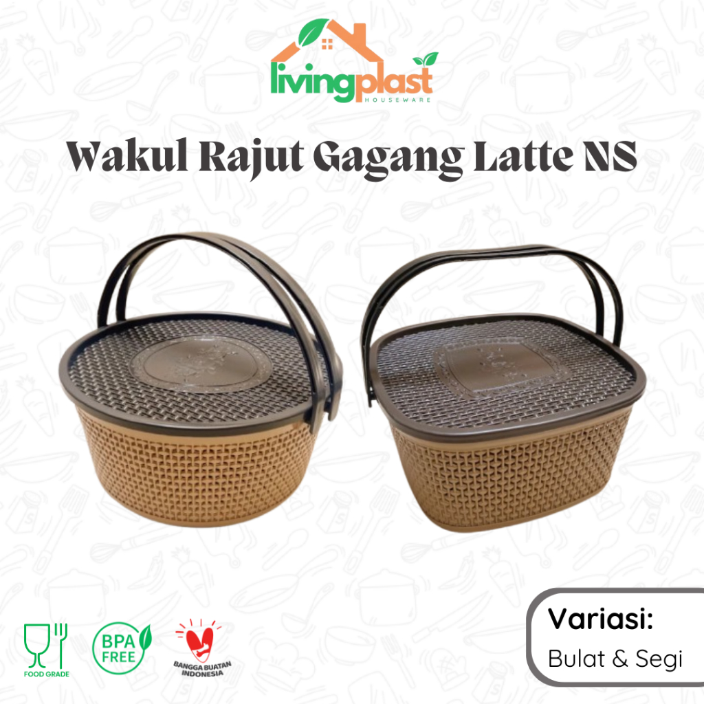 Wakul Rajut + Gagang Latte NS / Wakul Tutup Segi / Wakul Plastik Bulat / Keranjang Plastik Murah