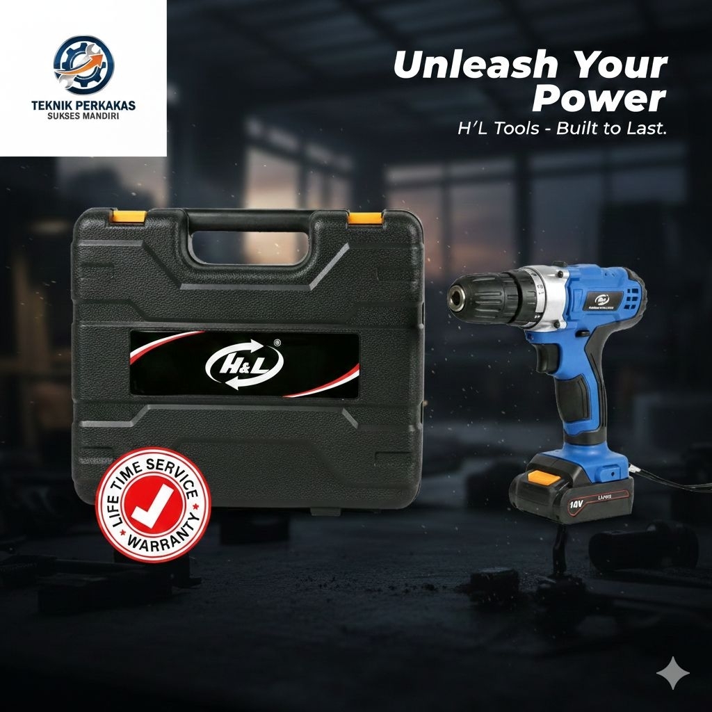 MESIN BOR TANPA KABEL CORDLESS DRILL H&L HNL HL BATERAI 12V