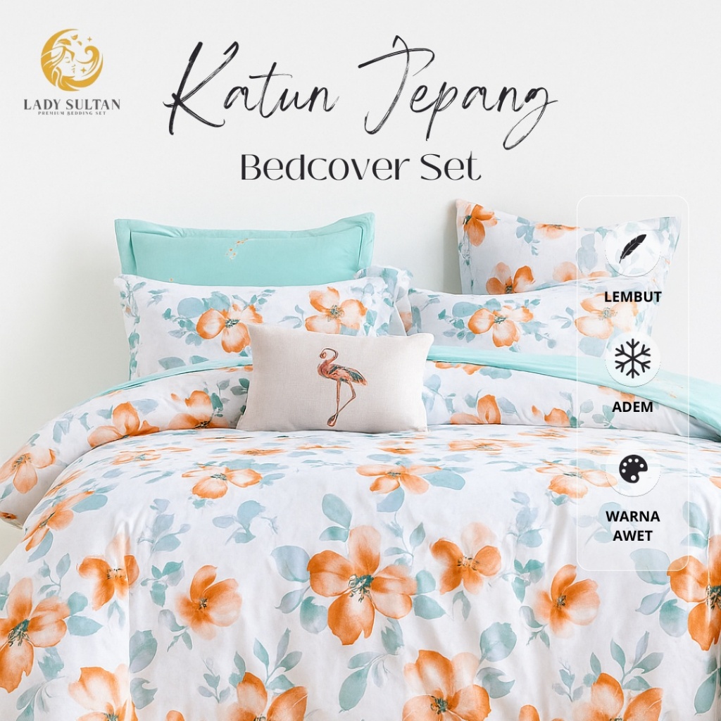 LADY SULTAN Bedcover Set Katun Jepang Pigment – Motif Bunga Floral Shabby Chic Mewah