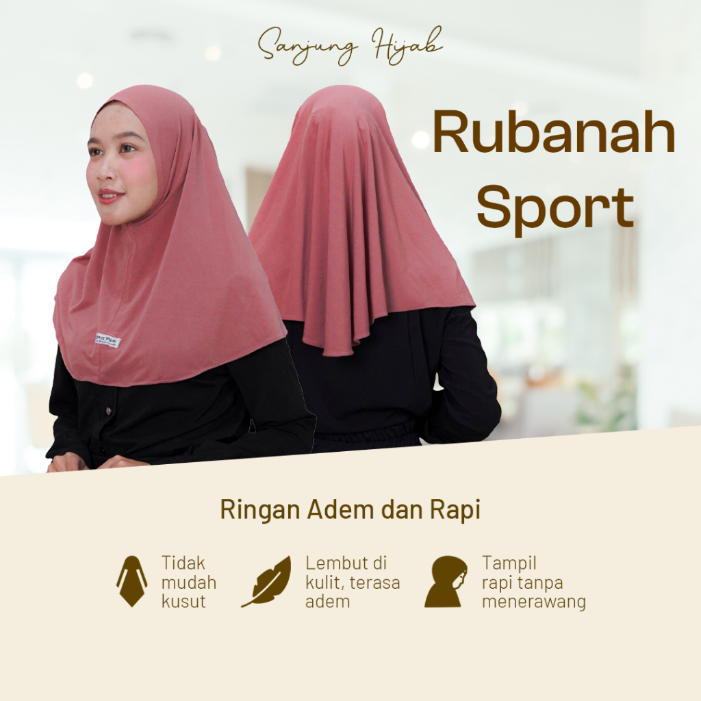 Rubanah Sport Hijab Segi Empat Jersey Zara Adem Ringan Anti Kusut Nyaman Dipakai by Sanjung Hijab