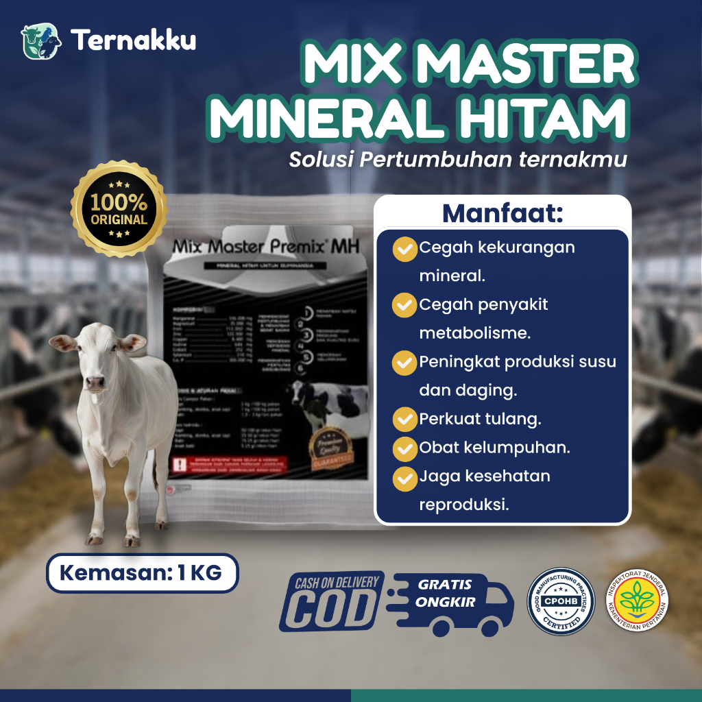 MIX MASTER PREMIX Mineral Hitam 1 Kg– Mineral Hitam untuk Sapi, Kambing, dan Domba