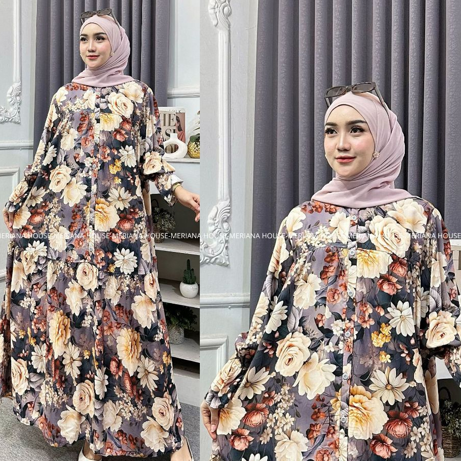 Gamis Arsyila Gamis Lengan Balon Gamis Rayon Premium Lengan Smok