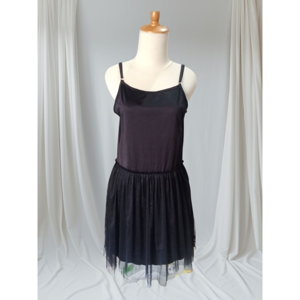 Dress tantop rumbai tanpa lengan tali satu inner dress