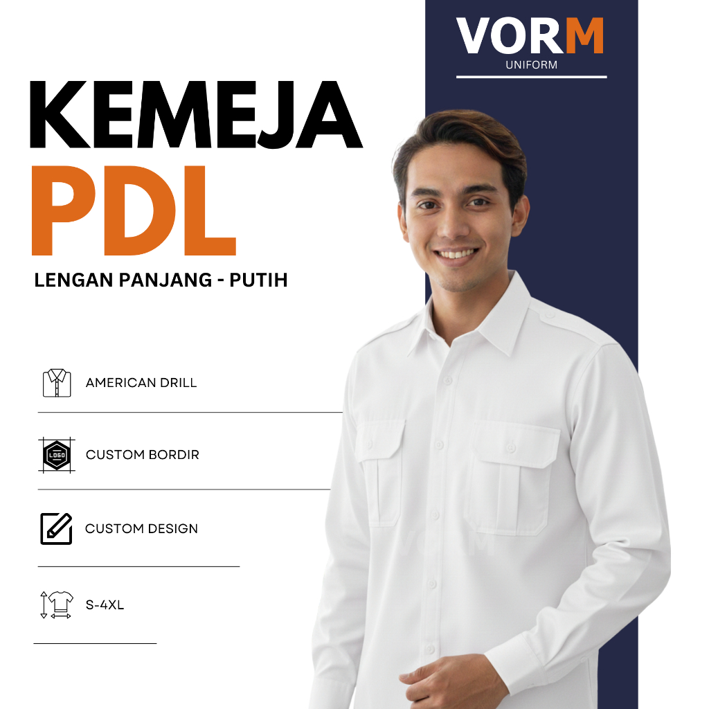 Baju Seragam PDL Pria dan Wanita/Seragam Kerja Kantoran/Baju PDL Custom Bordir/Baju Dinas PDL Putih