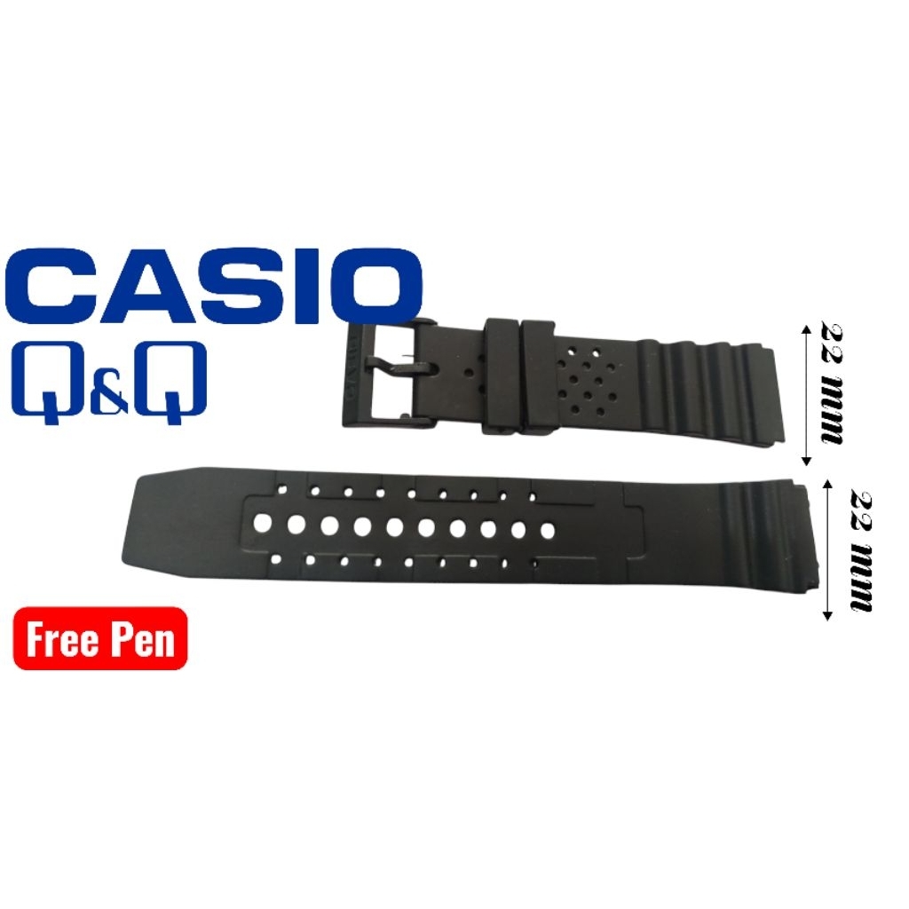 Tali jam tangan Casio dan Q&Q uk22 Strap Karet Pengait Plastik cetak "Casio"