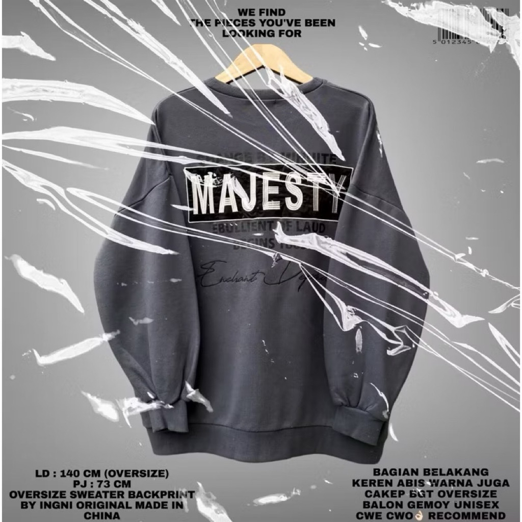 INGNI SWEATER CREWNECK DARK GREY OVERSIZE BOXY UNISEX KOREAN LOOK/SWEATER CREWNECK GREY WASHED WASH 