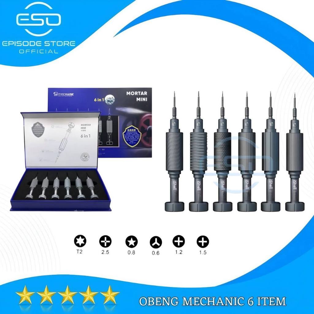 obeng set mechanic 6 item ukuran 0.6/0.8/T2/1.2/1.5/2.5 new fullset