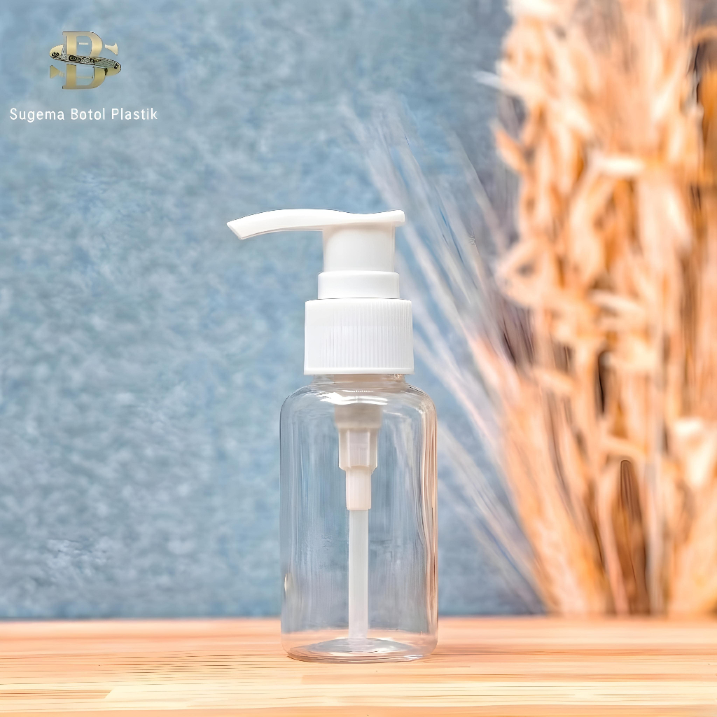 BIG PROMO Botol Pump 60ml Bening / Botol Plastik 60 Ml Pet Kecil Tutup Pump Lotion