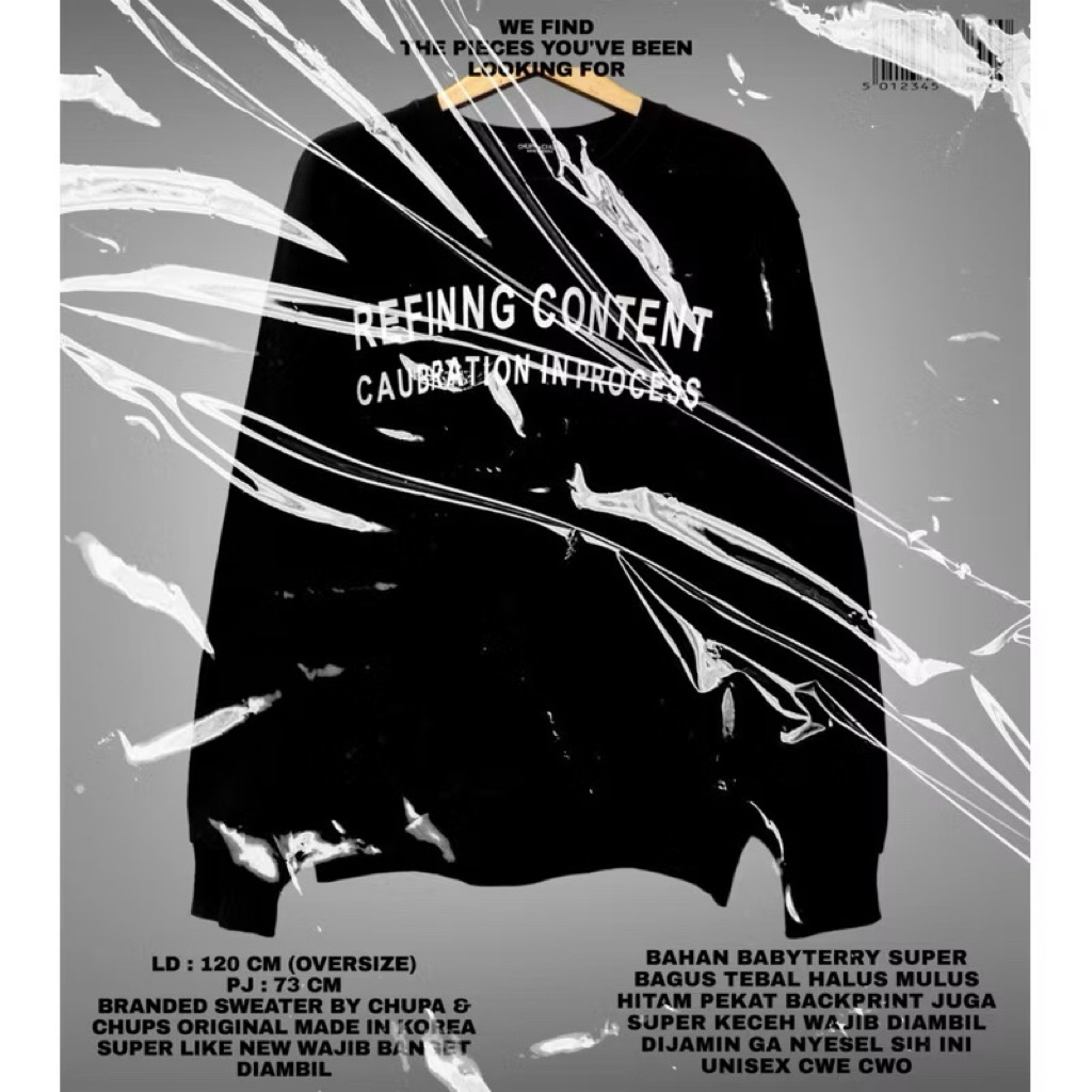 CHUPA&CHUPS SWEATER CREWNECK OVERSIZE BOXY UNISEX KOREAN LOOK/SWEATER CREWNECK BLACK HITAM BAHAN BAB