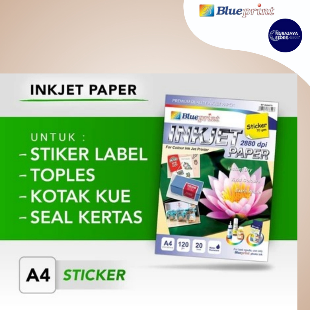 Kertas Inkjet Stiker / Sticker Inkjet Paper BLUEPRINT A4 70 gsm