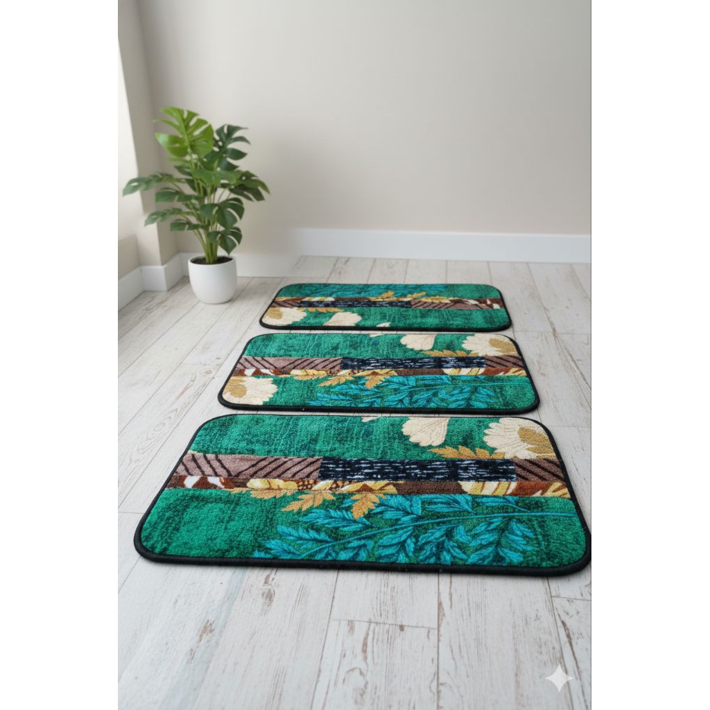 Keset Malaysia Sambung Busa Anti Slip Bulu Kain Lembut Warna Random Motif Bunga dan Geometris karpet