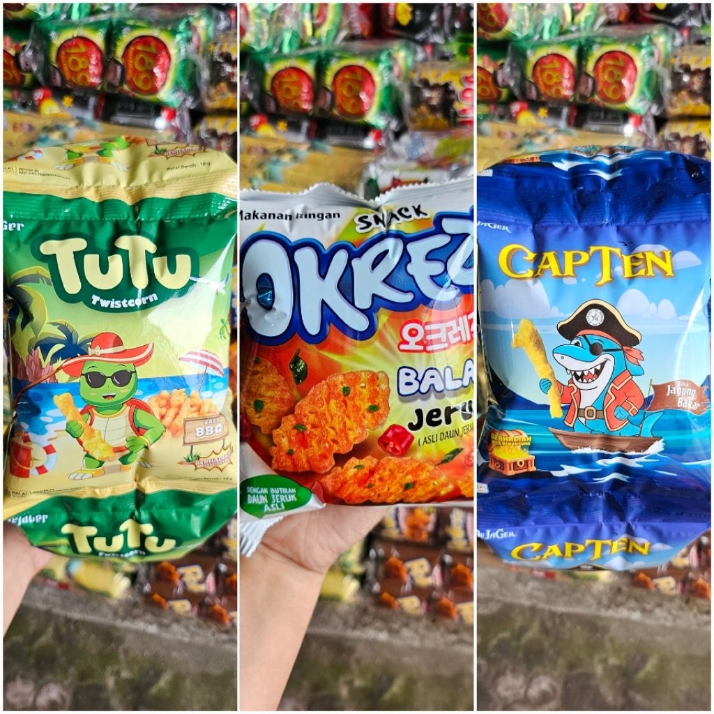 Dejager snack ciki berhadiah TUTU / OKREZZ / CAPTEN 1Pak @ 10pcs