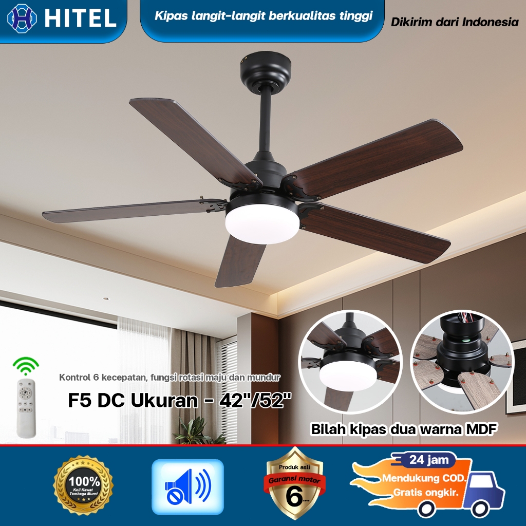 Garansi 5 Tahun Kipas Angin Gantung dengan Lampu 42/52 Inch, Bilah MDF Dua Warna, 6 Jenis Kecepatan 