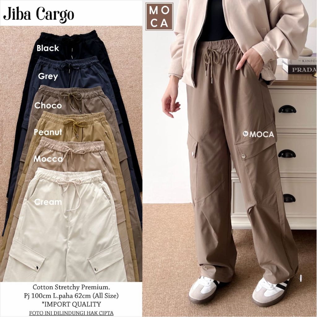 Jiba Cargo Pants Celana Panjang Wanita Bahan Premium Original Ori Moca Berlabel