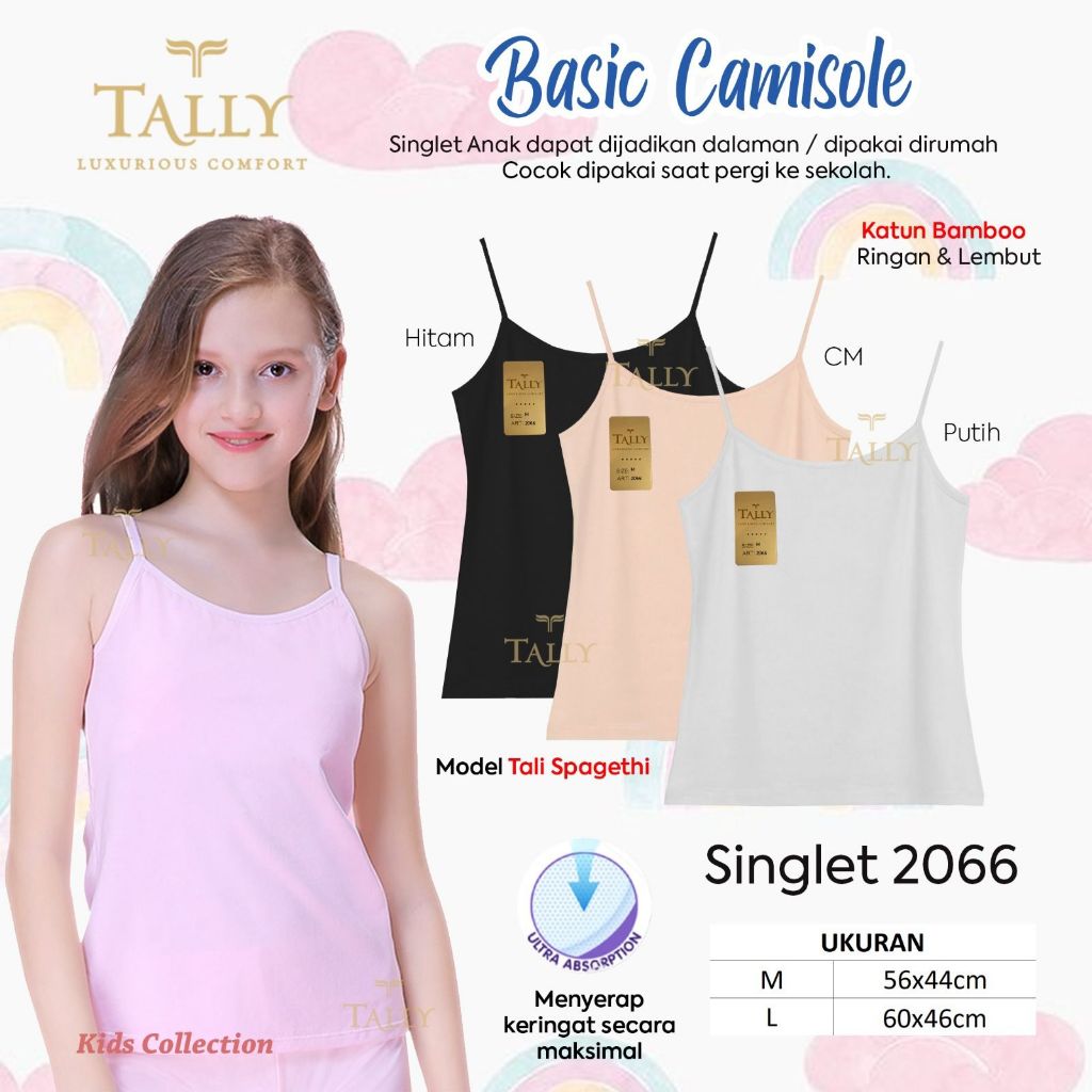 SINGLET ANAK TALLY 2066 BAHAN BAMBU SIZE M L - Tally 2066 [COD] Singlet anak perempuan kamicol anak 