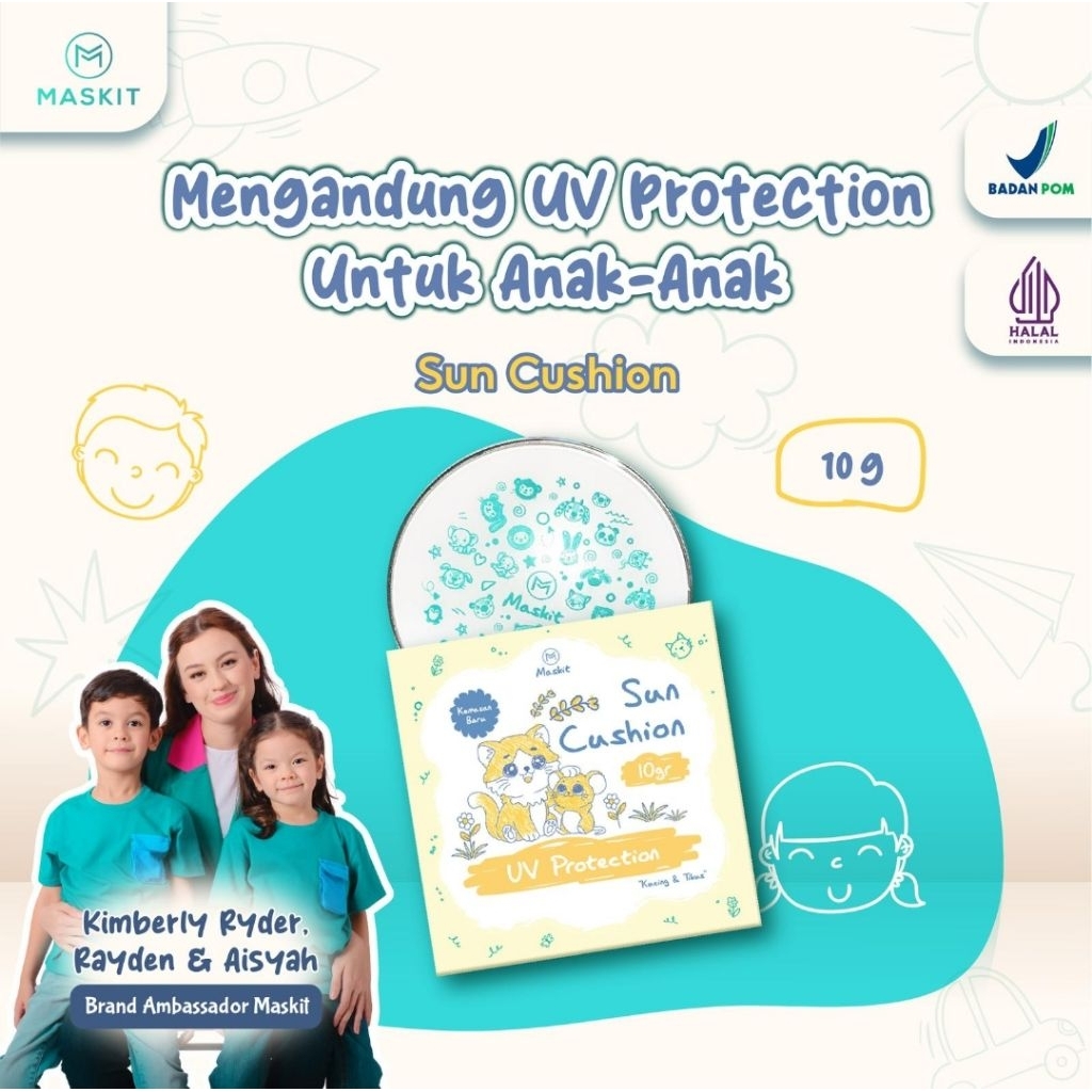 Kids Cushion Sun Protect | Bedak Cushion Anak UV Protection SPF Natural Maskit 