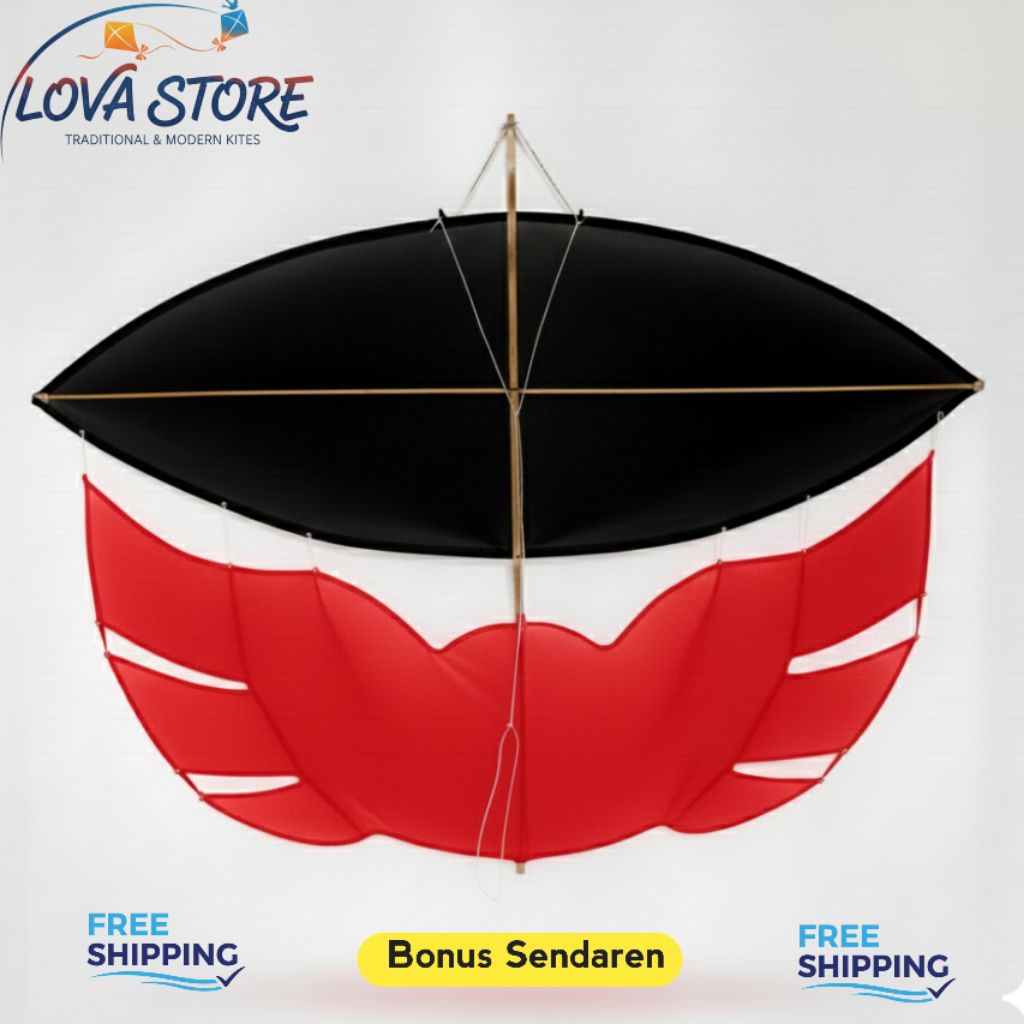 Layangan Ram Raman Hitam Merah Bonus Sendaren, Mainan Layang Layang