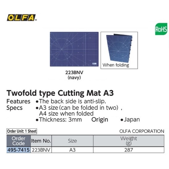 Two fold type Cutting Mat A3 Navy OLFA 223BNV