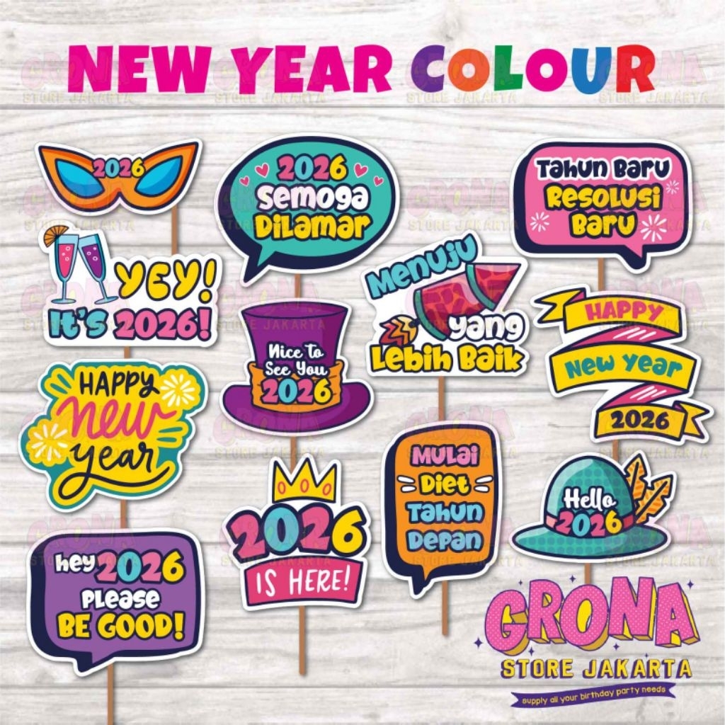 ACC Photobooth New Year Colour / Aksesoris Foto New Year Colour / Photo Props New Year 2026 TERBARU