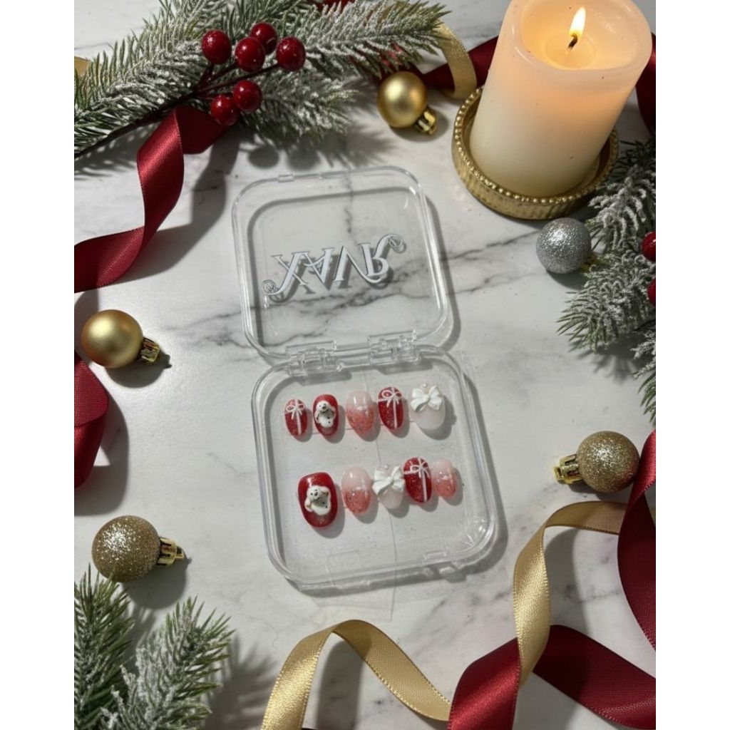 Christmas nails / kuku palsu natal / kuku palsu handmade / Glitter / press on nails premium / kuku p