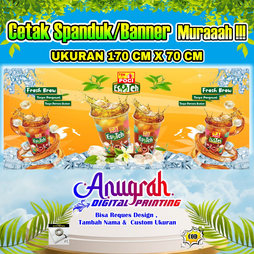 Spanduk Banner Es Teh Poci Ukuran 170 Cm X 70 Cm / Banner Es Teh