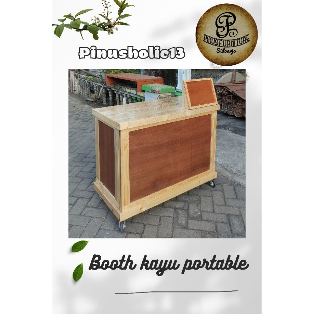 Booth Portable Kayu 100cm Dengan Roda / Gerobak Kayu Bongkar Pasang Usaha Makanan & Minuman / Booth 