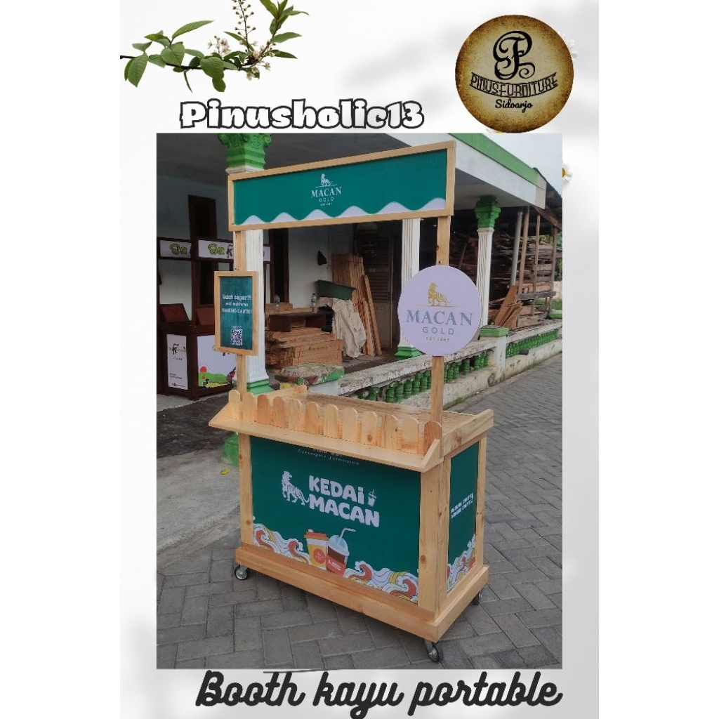 Booth Portable Kayu 100cm Dengan Roda / Gerobak Kayu Bongkar Pasang Usaha Makanan & Minuman / Booth 