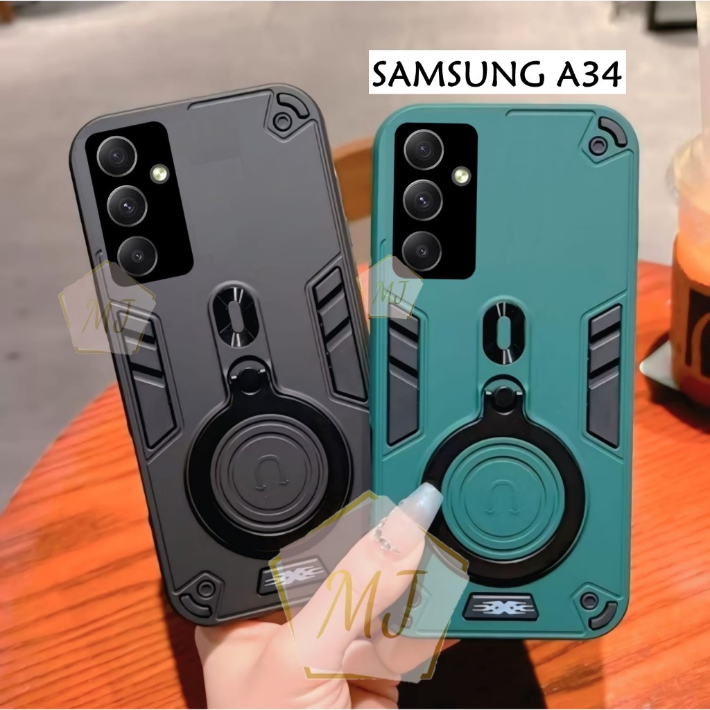 Casing Hp Samsung A34 Case Robot Fiber Ring 360 Ring Case Pro Camera Cover Handphone