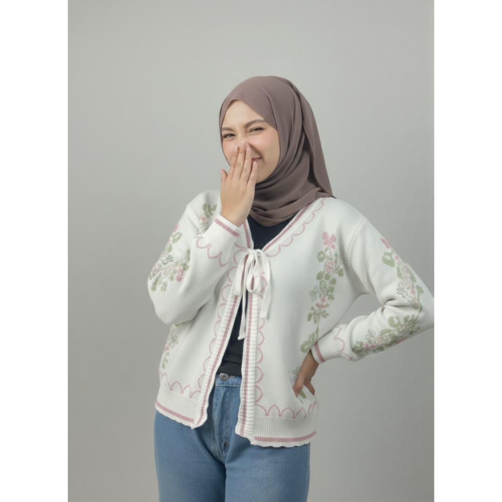 Luna Cardigan - Cardigan Rajut Knitwear Wanita Cardigan korea Cardigan Bunga Flower Knitwear