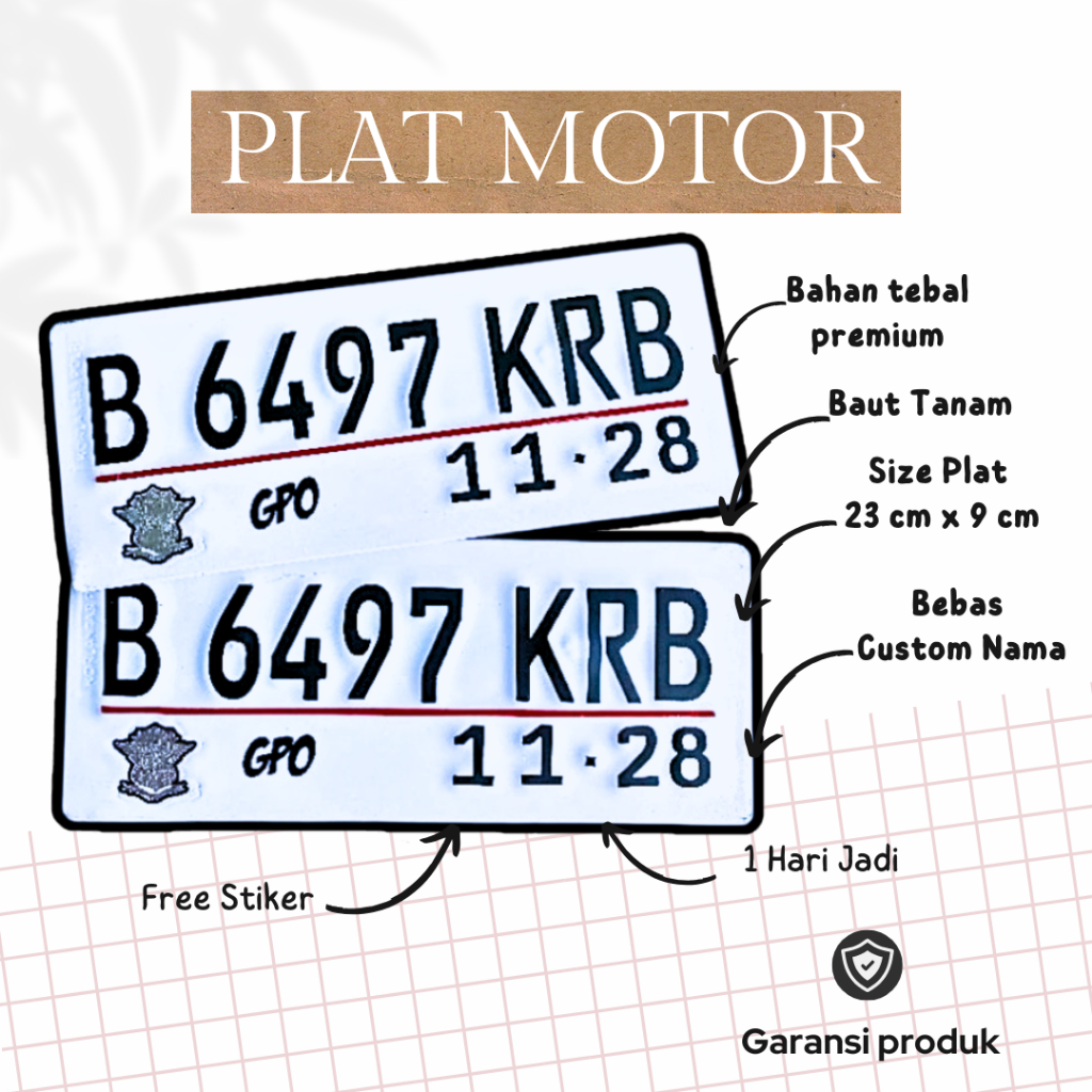 PLAT MOTOR CUSTOM PLAT MOTOR KECIL PLAT MOTOR 1 PASANG WARNA PUTIH BAUT TANAM