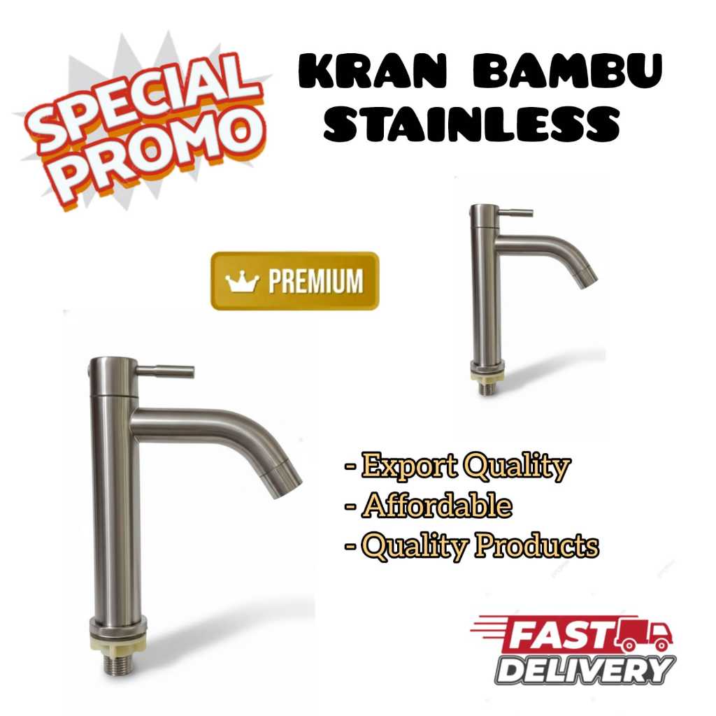 Kran Keran Air Bambu Stainless SUS 304 Keran Air Wastafel Wastapel Tanam Engkol Anti Karat 1/2"