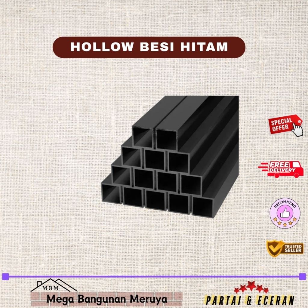 Hollow besi 4x4 Tebal 1,3mm / besi hollow hitam 4x4 1,3mm |Batang