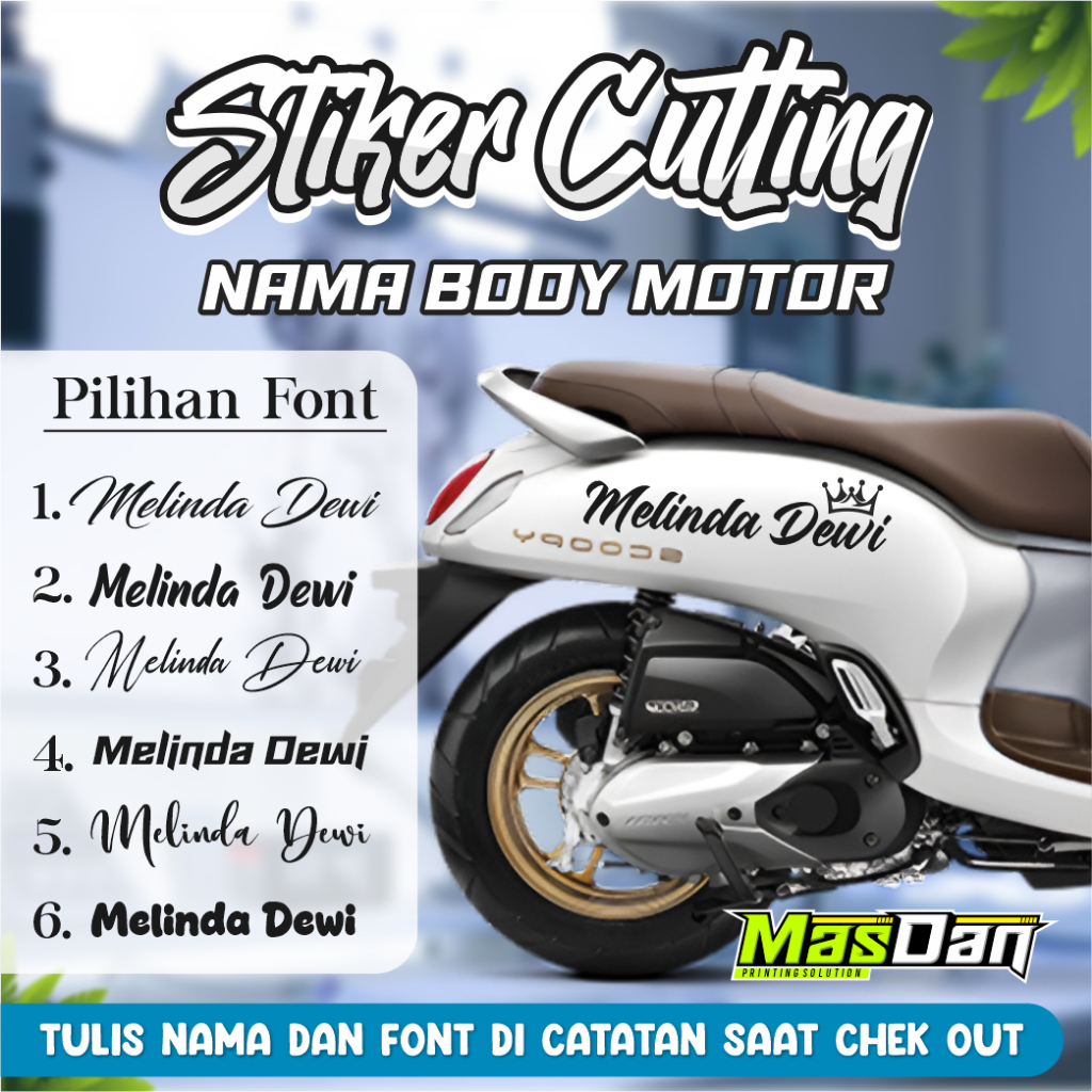 Stiker nama body motor, Stiker custom satuan, Stiker cutting custom, Nama body motor custom