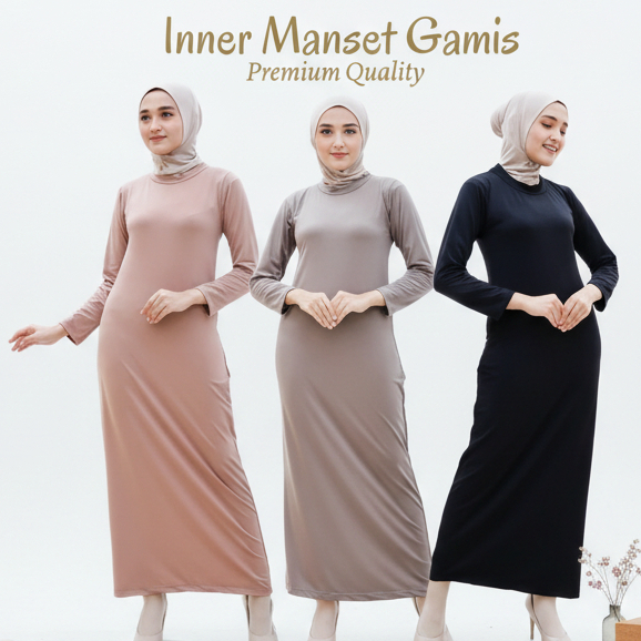 Inner Dress Lengan Panjang / Gamis Manset Lengan Panjang Spandek Soft / Inner Manset Panjang Dalaman