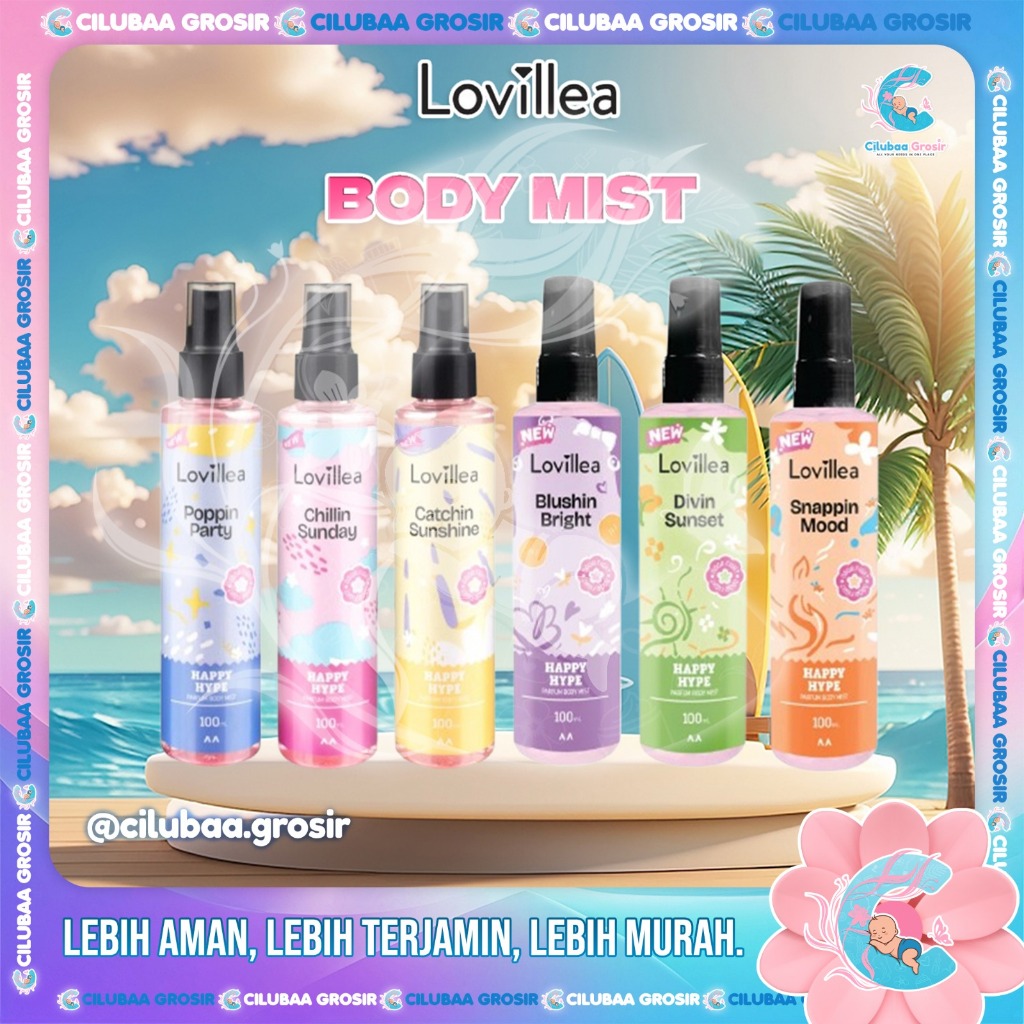 LOVILLEA Parfum Body Mist 100ml || Happy Hype Parfume || Catchin Sunshine || Chillin Sunday || Poppi