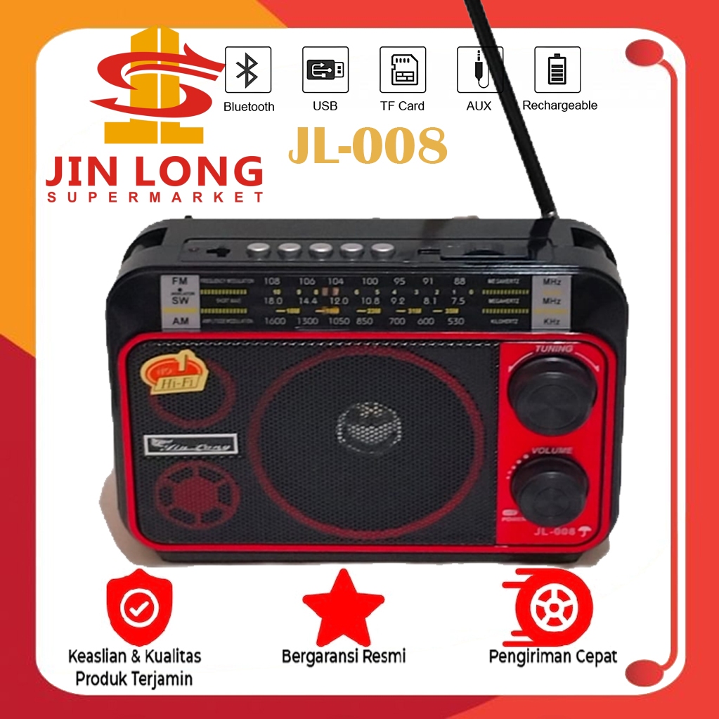 Radio Portable Jinlong JL-008 USB Bluetooth Memory FM/AM/SW Suara Full Bass mantap