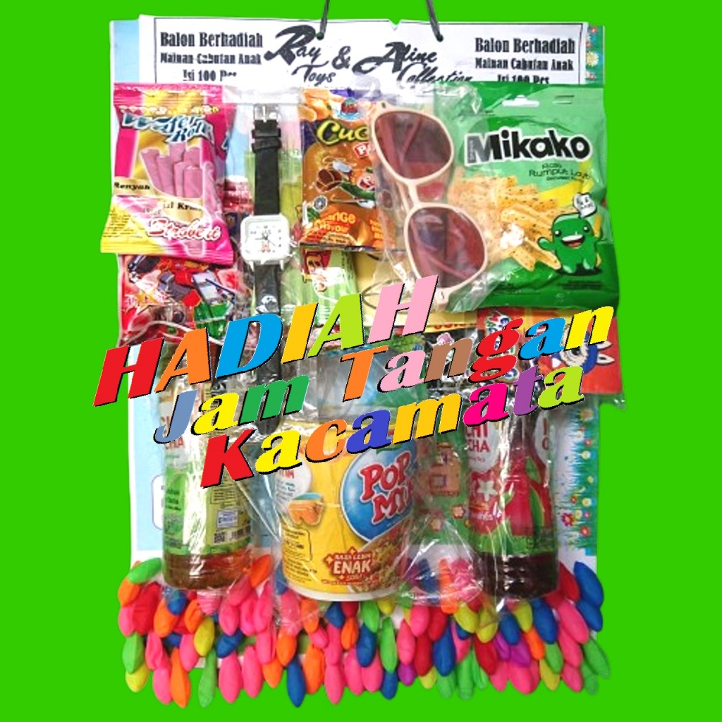 Grosir Mainan Anak Balon Berhadiah Jam Mie Cup Isi Banyak 100 Eceran 500